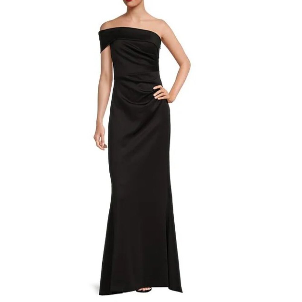 Black Eliza J Stretch Off-the-Shoulder Sleeveless Gown